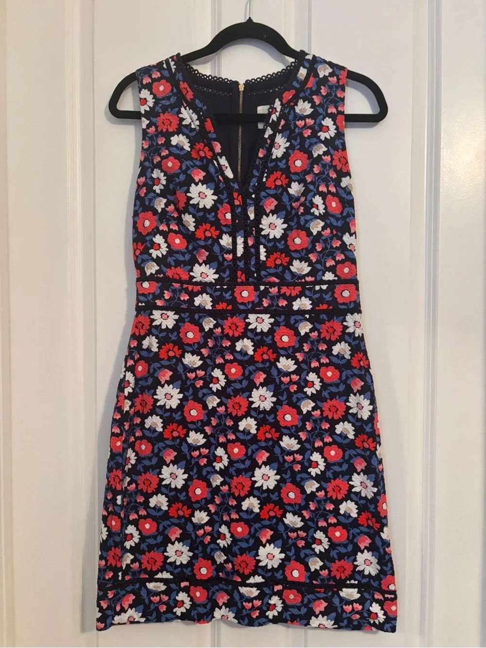Kate Spade - Navy Floral Sleeveless Dress with Red, White & Blue Blooms.  Size 6